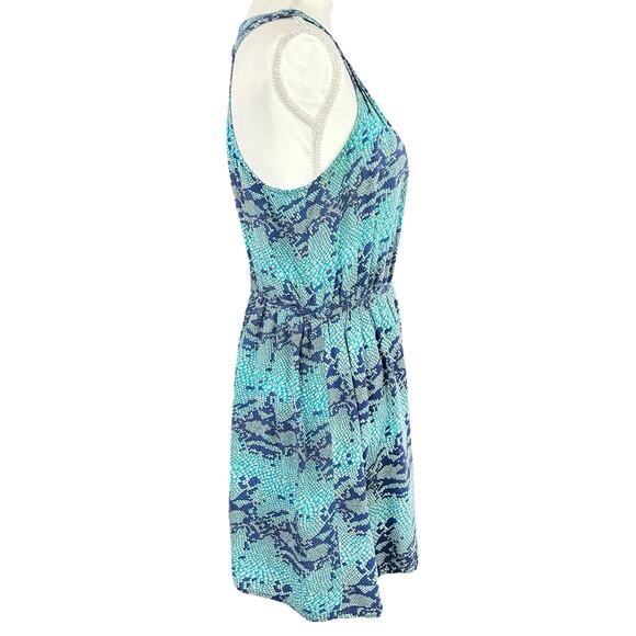 Fire Los Angeles Dress Women Size Large Blue & Turquoise Animal Scales Boho Mini - Picture 4 of 11